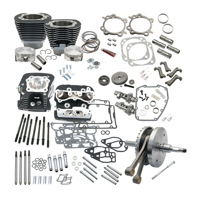 S&S, 124" Twin Cam Softail Hot Set-Up Kit with Cylinder Heads – Black