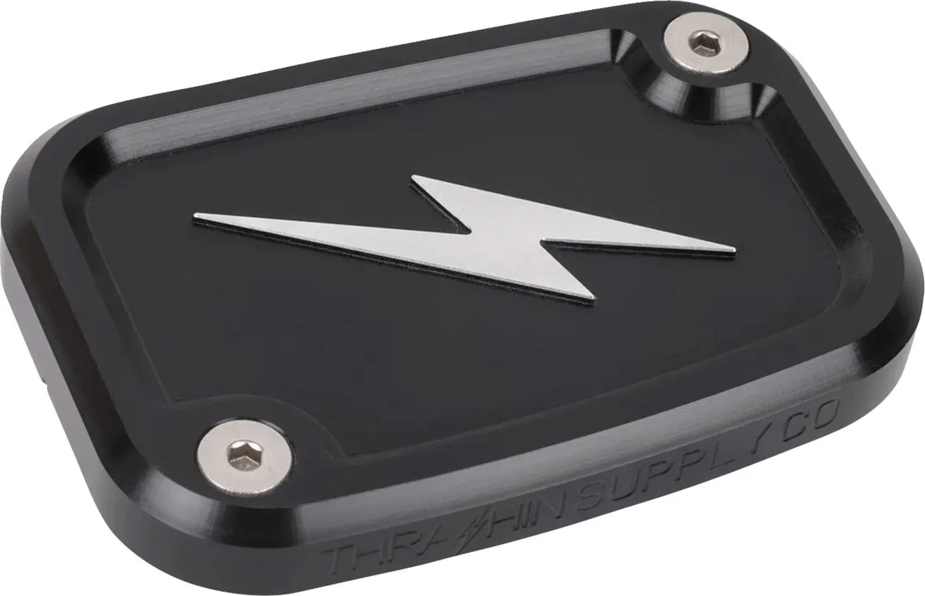 THRASHIN SUPPLY CO. – Front Brake Fluid Reservoir Cap, Black Twice Cut (18+ Softail)