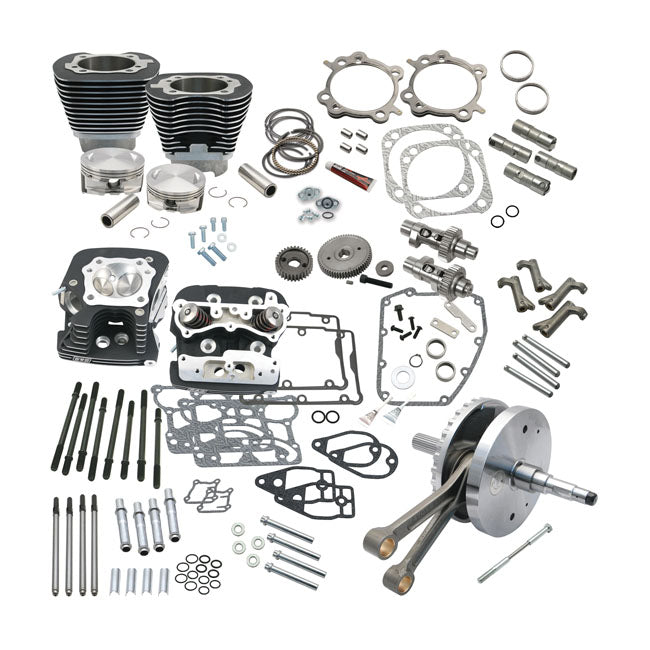 S&S 124" Twin Cam Hot Set-Up Kit with Heads – Black Wrinkle