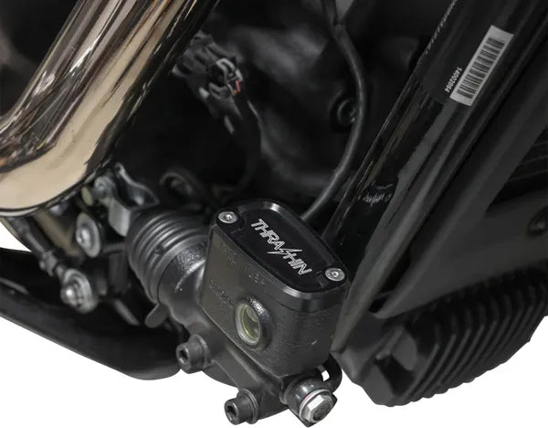 THRASHIN SUPPLY CO. – Rear Brake Fluid Reservoir Cap, Black Twice Cut (18+ Softail)