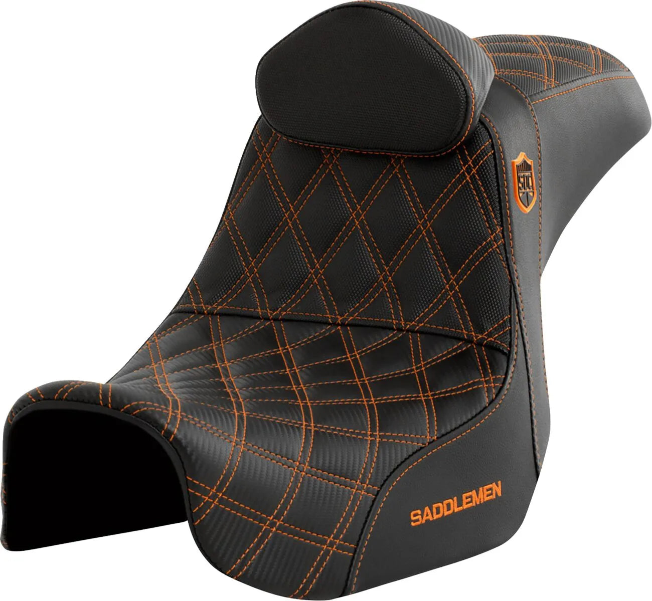 SADDLE SDC PERFORMANCE GRIPPER SEAT WITH BACKREST – ORANGE STITCHING