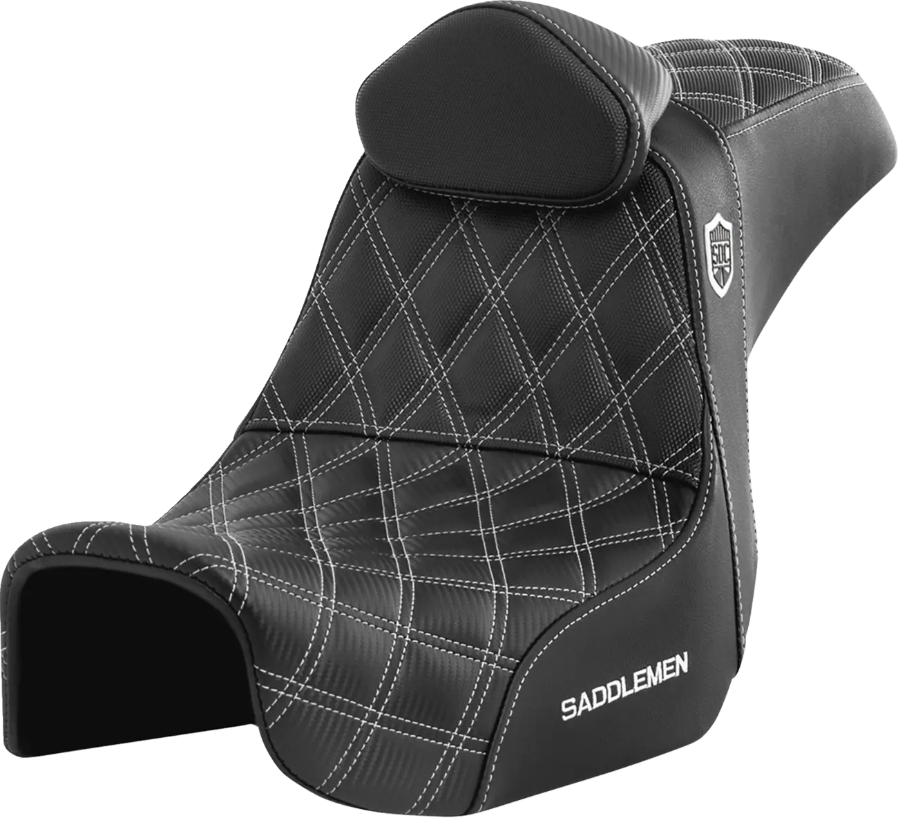 SADDLE SDC PERFORMANCE GRIPPER SEAT WITH BACKREST – WHITE STITCHING